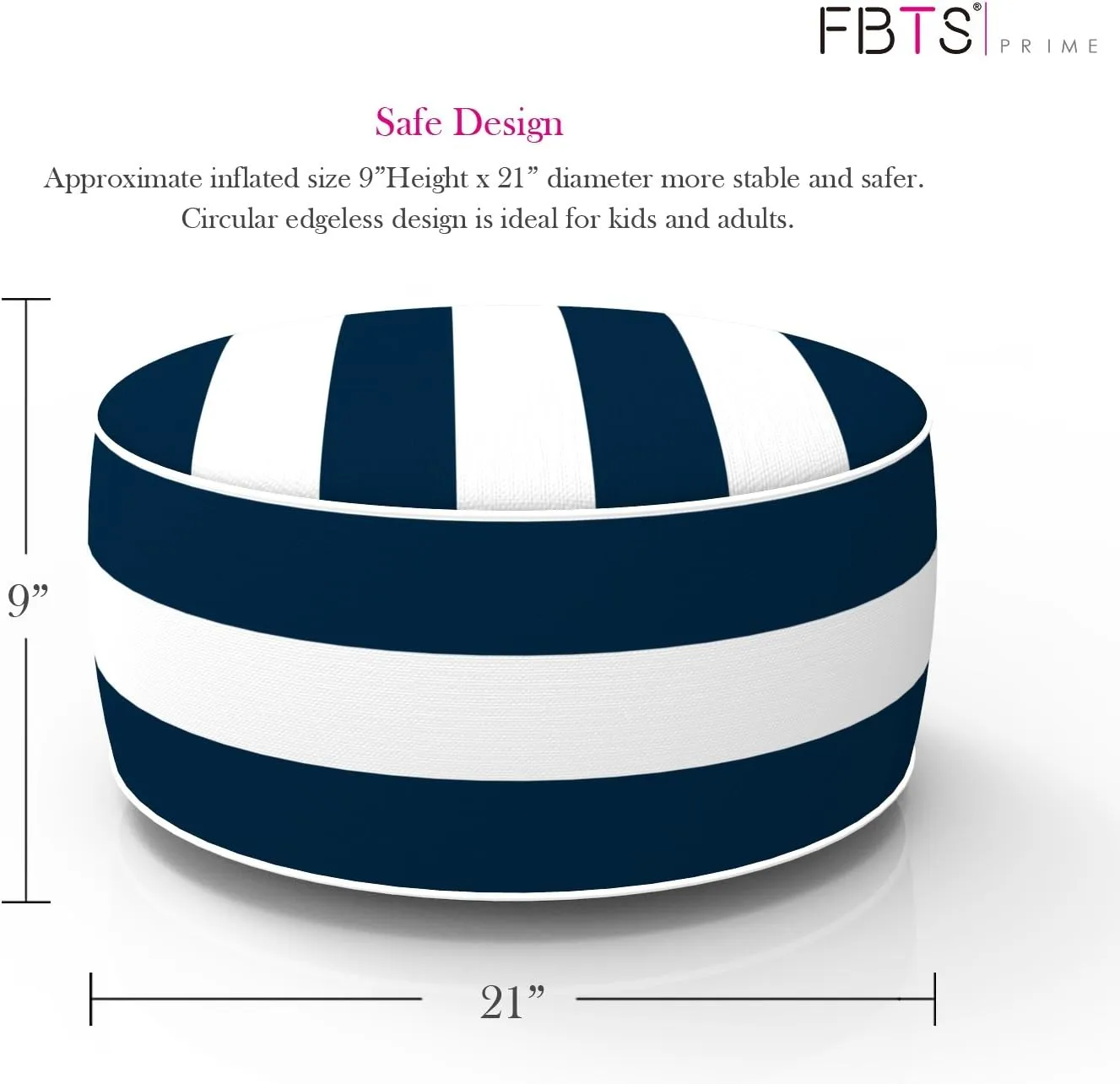Inflatable Footstool Ottoman Navy Stripe Round 21x9 Inch Patio Foot Stools and Ottomans Portable Footrest