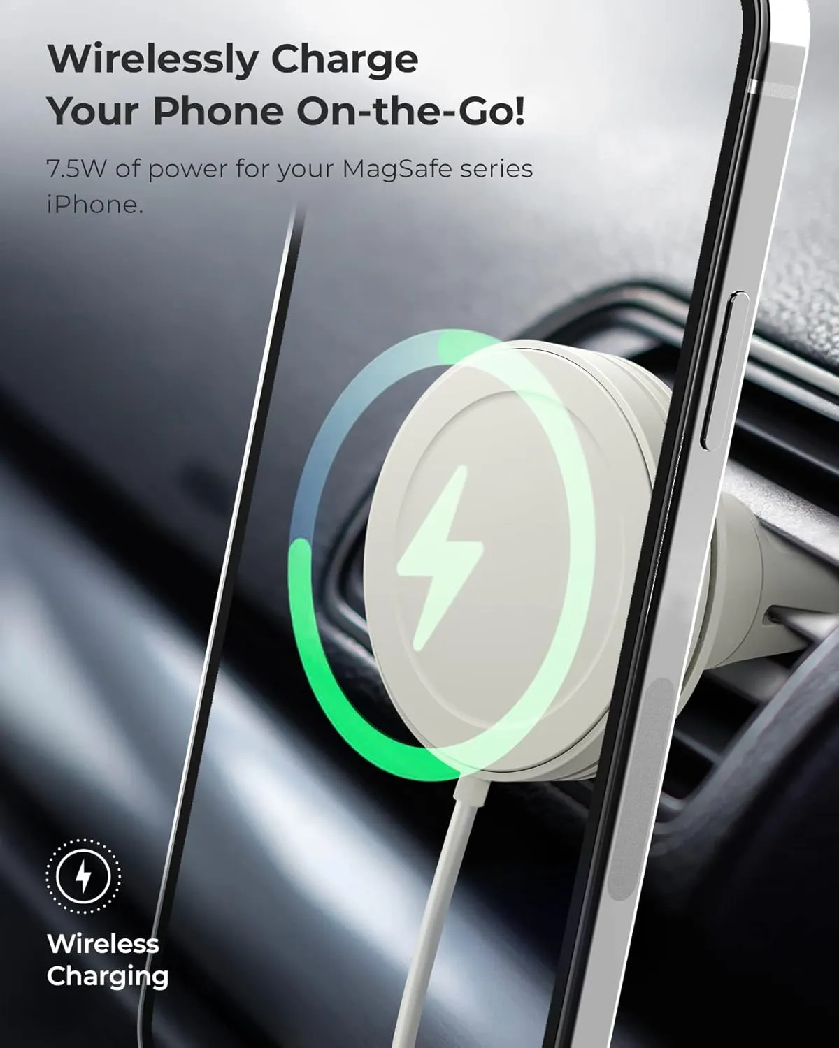 iOttie Velox Mini MagSafe Compatible Air Vent Car Mount in Astral Gray with Wireless Charging for iPhone 13, 14, 15 Series