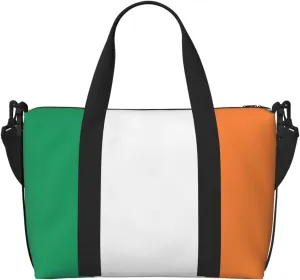 Irish flag Hand-held travel bag, messenger casual handbag, suitable for work, travel, fitness, tourism, women's zipper storage bag,