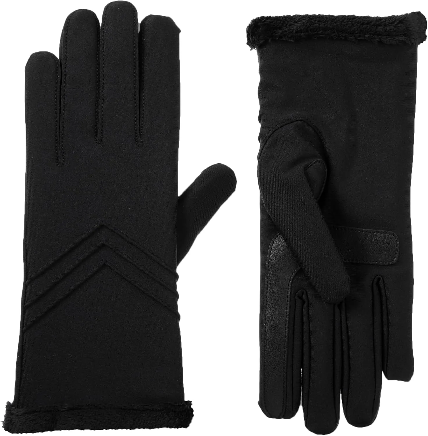 Isotoner Women's Spandex Chevron Gloves – Microluxe Lining, smartDri, Touchscreen, Water Repellent, Black, Small/Medium