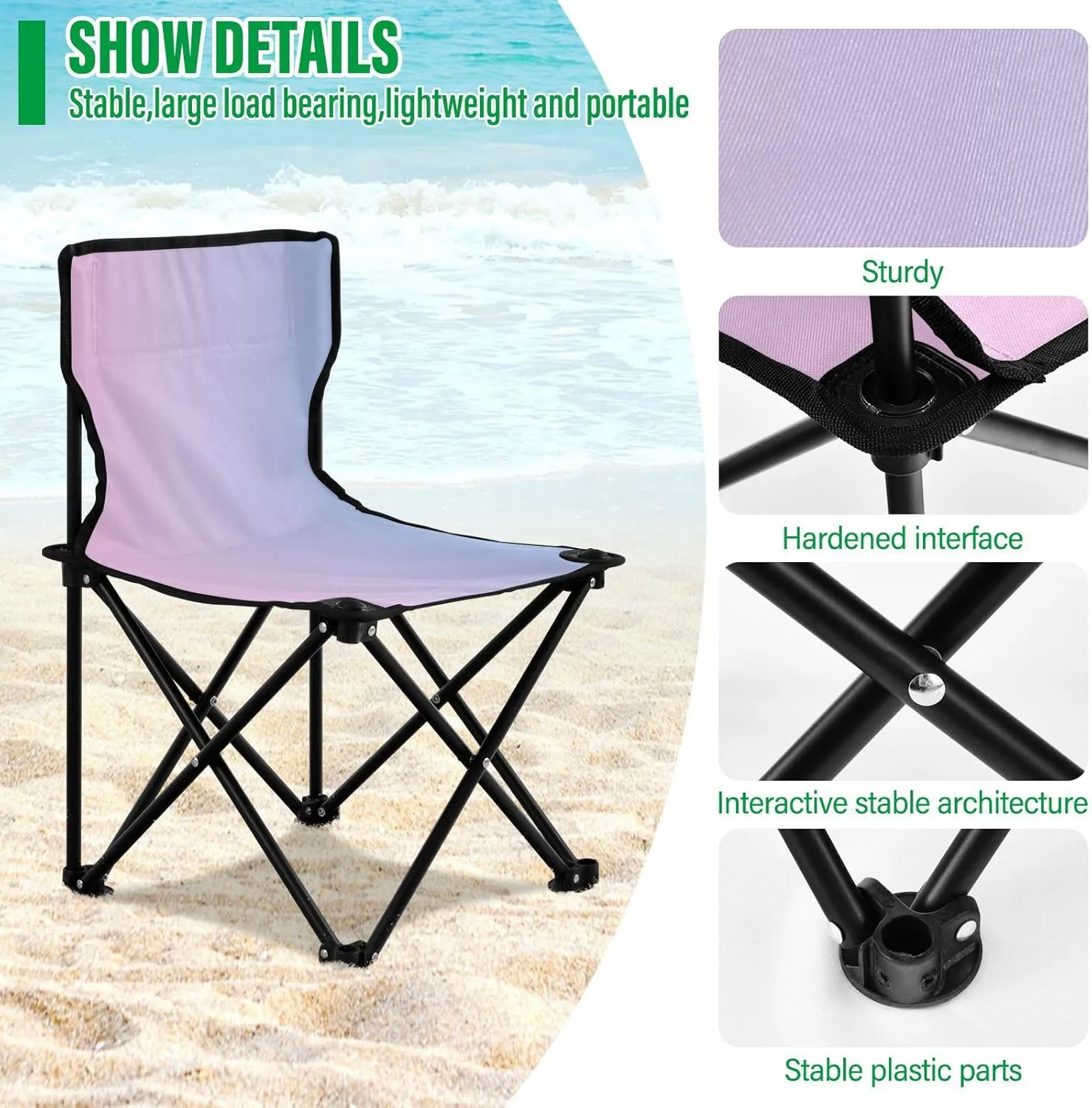 J JOYSAY Rainy Ashville Gradient Portable Camping Chair Lightweight Outdoor Folding Chair for Adults Hiking Chair for Outside Camping Travel Hiking Beach Sports