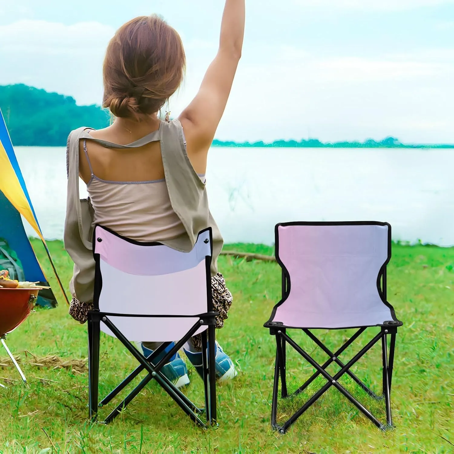 J JOYSAY Rainy Ashville Gradient Portable Camping Chair Lightweight Outdoor Folding Chair for Adults Hiking Chair for Outside Camping Travel Hiking Beach Sports