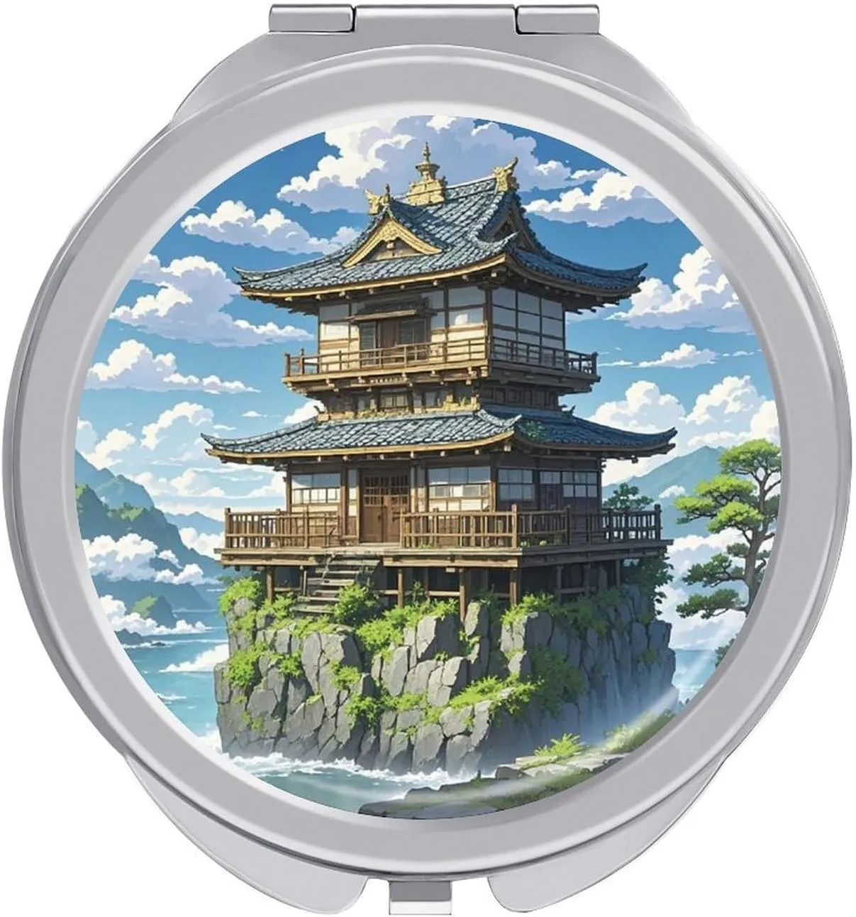 Japanese Architecture Portable Makeup Mirror, Sided Travel Hand Mirror Mini Folding Mirror for Precise Makeup Women Daily Use