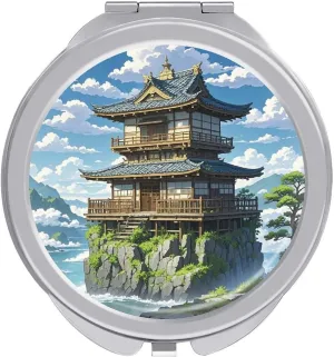 Japanese Architecture Portable Makeup Mirror, Sided Travel Hand Mirror Mini Folding Mirror for Precise Makeup Women Daily Use