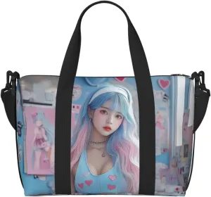 Japanese girl print Travel Duffel Bag, Sports Tote Gym Bag, Swim Pool Bag Large Shoulder Tote Bag for Beach Weekender