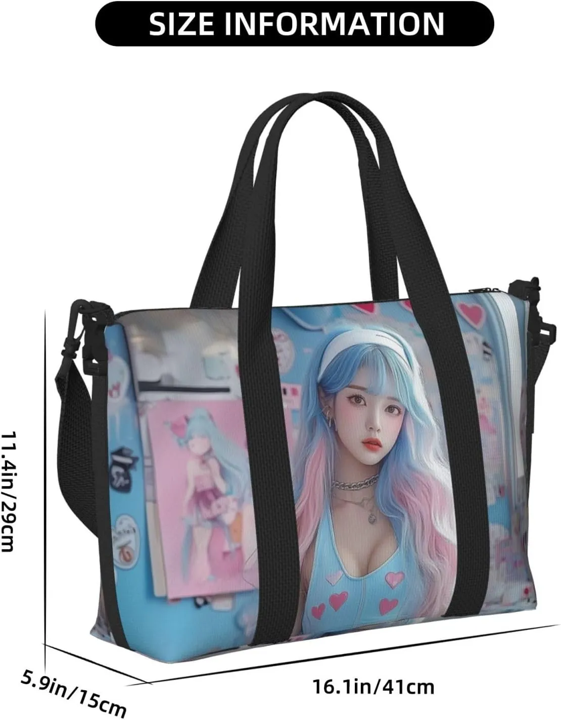 Japanese girl print Travel Duffel Bag, Sports Tote Gym Bag, Swim Pool Bag Large Shoulder Tote Bag for Beach Weekender