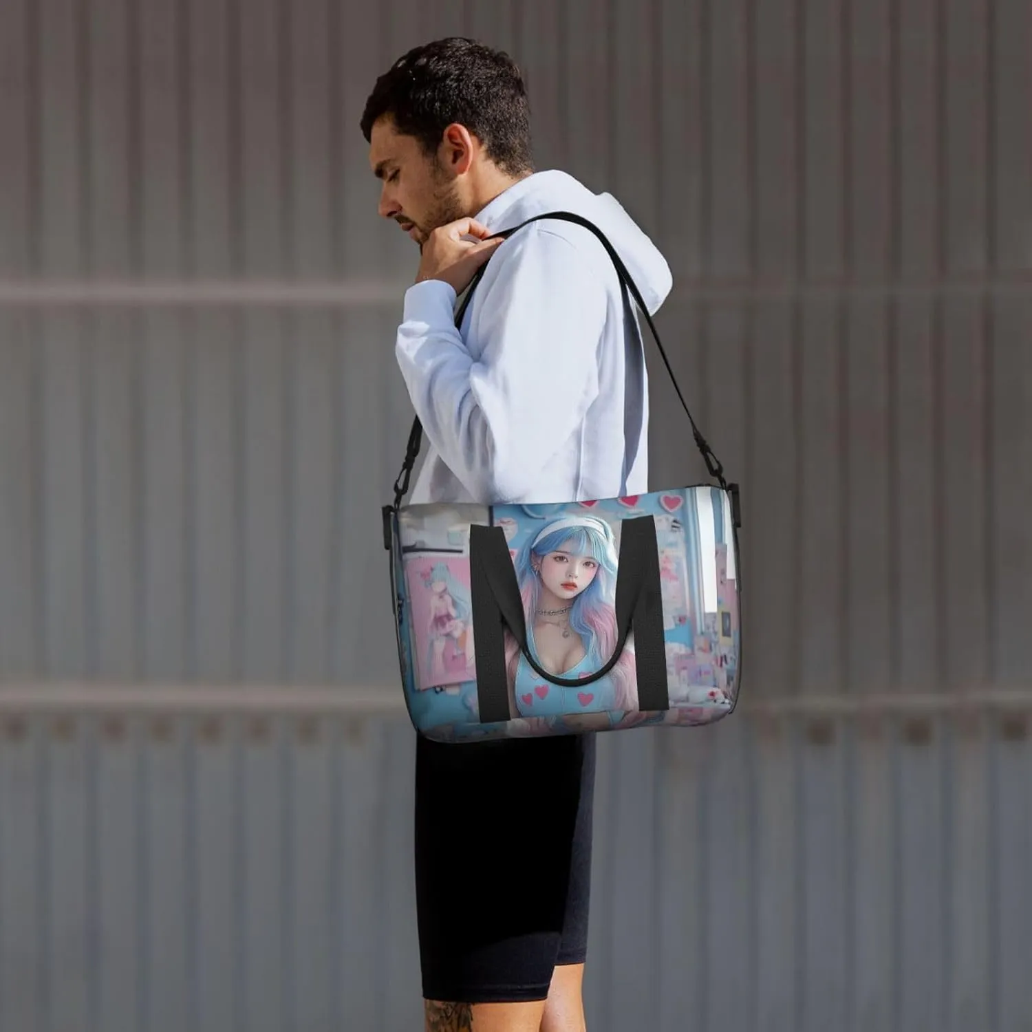 Japanese girl print Travel Duffel Bag, Sports Tote Gym Bag, Swim Pool Bag Large Shoulder Tote Bag for Beach Weekender