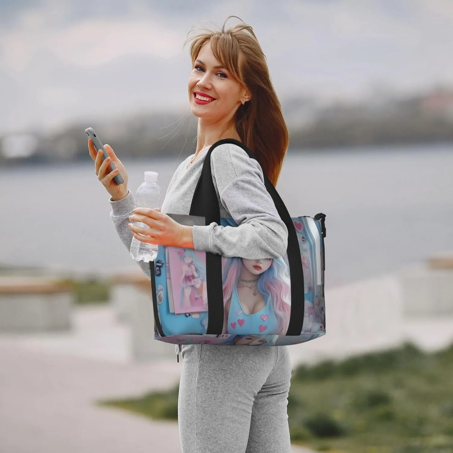 Japanese girl print Travel Duffel Bag, Sports Tote Gym Bag, Swim Pool Bag Large Shoulder Tote Bag for Beach Weekender