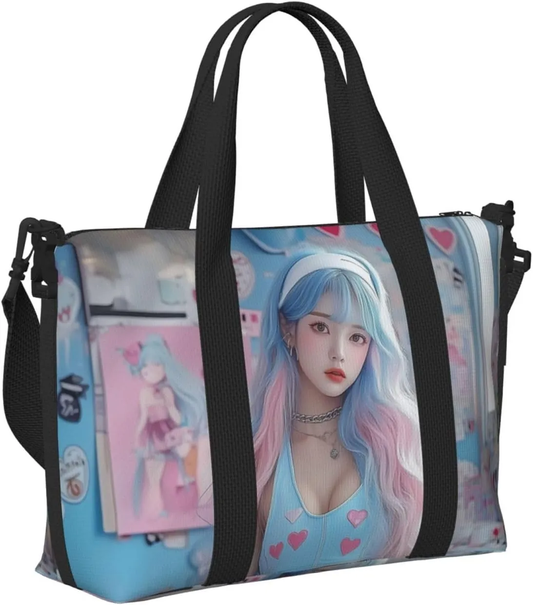 Japanese girl print Travel Duffel Bag, Sports Tote Gym Bag, Swim Pool Bag Large Shoulder Tote Bag for Beach Weekender