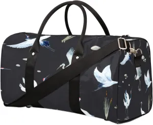 Japanese Style Crane Travel Duffel Bag Foldable Weekender Overnight Bag Waterproof Carry on Luggage Handle Bag Sports Tote Gym Bag Workout Bag for Women Men Traveling