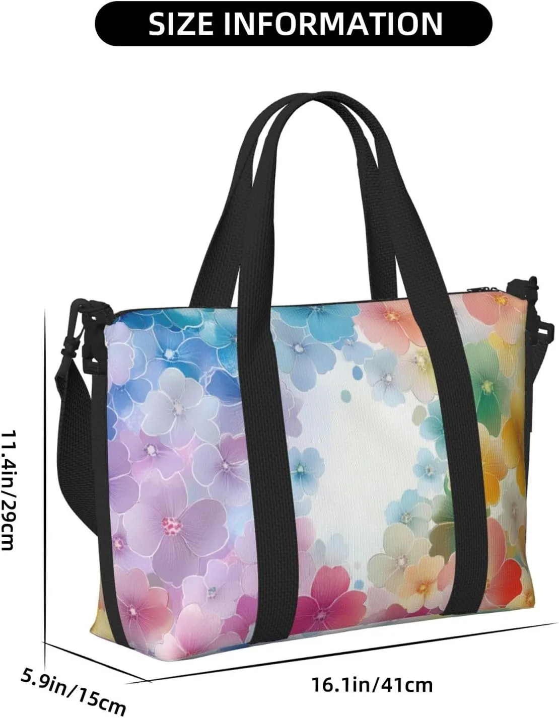 Japanese style flower print Travel Duffel Bag, Sports Tote Gym Bag, Swim Pool Bag Large Shoulder Tote Bag for Beach Weekender