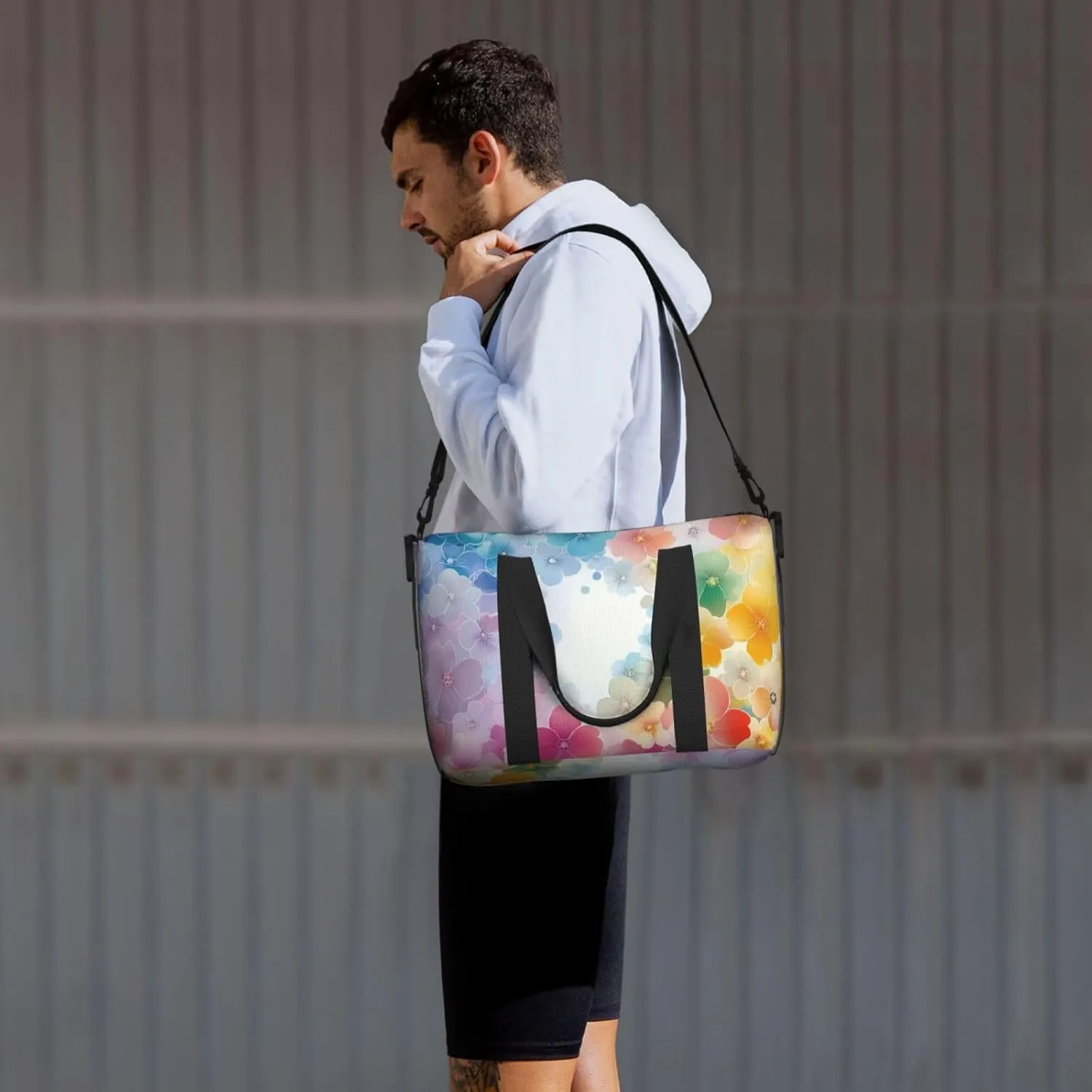 Japanese style flower print Travel Duffel Bag, Sports Tote Gym Bag, Swim Pool Bag Large Shoulder Tote Bag for Beach Weekender