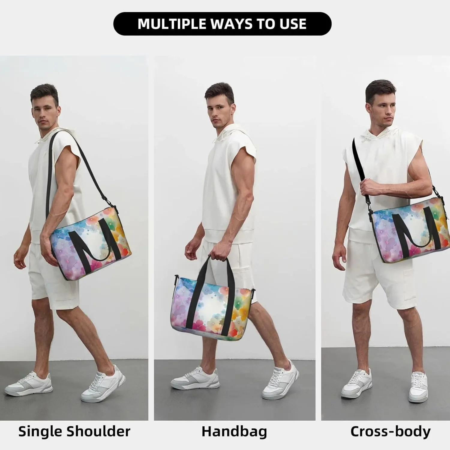 Japanese style flower print Travel Duffel Bag, Sports Tote Gym Bag, Swim Pool Bag Large Shoulder Tote Bag for Beach Weekender