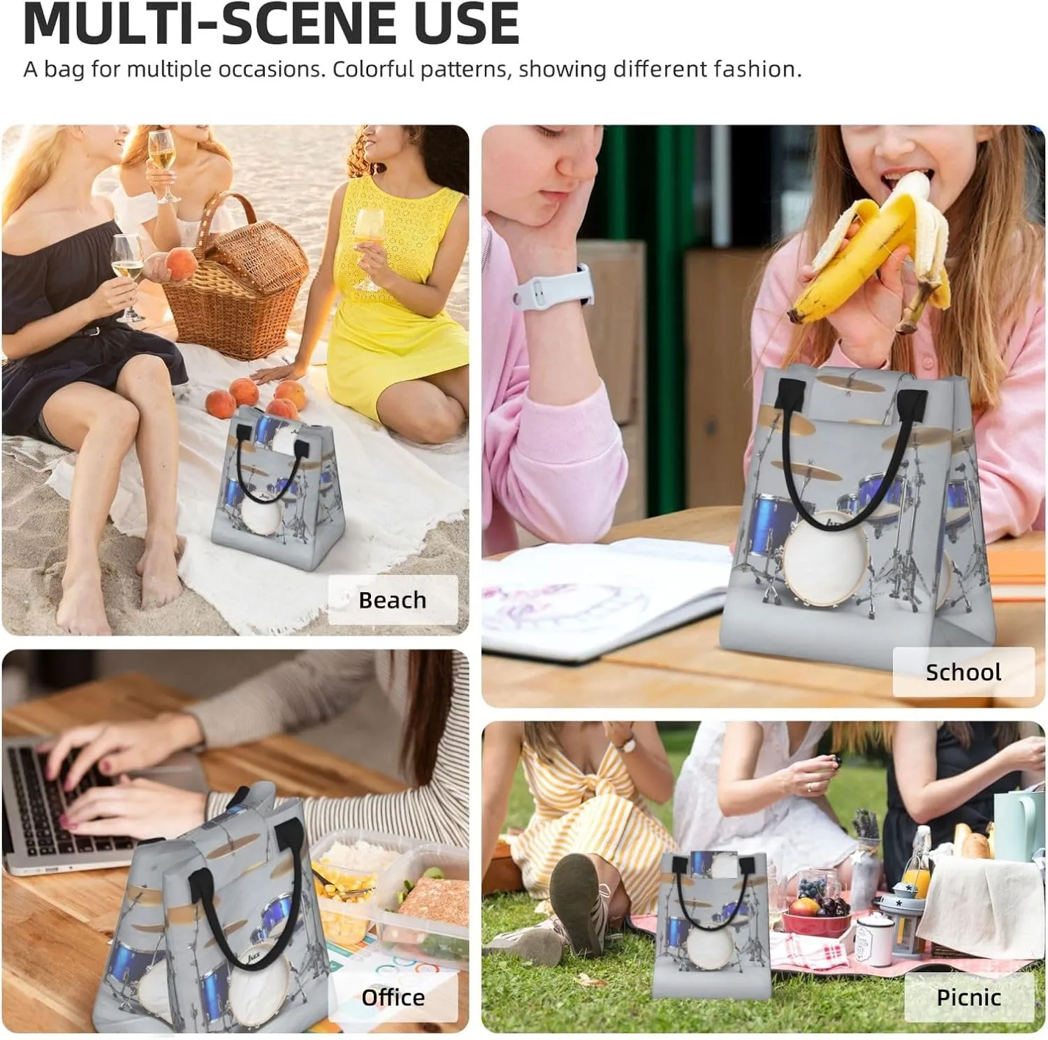 Jazz Drum Reusable Lunch Box, Paper Bag Sandwich Carrier For Adults, Ideal For Office, Gym, Travel