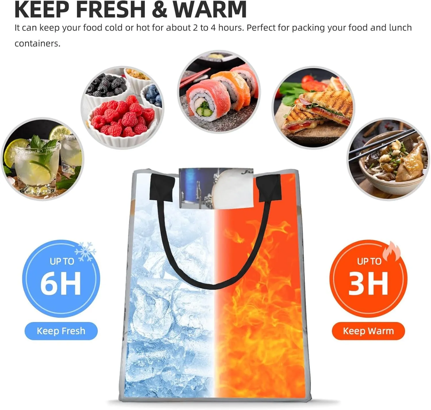 Jazz Drum Reusable Lunch Box, Paper Bag Sandwich Carrier For Adults, Ideal For Office, Gym, Travel
