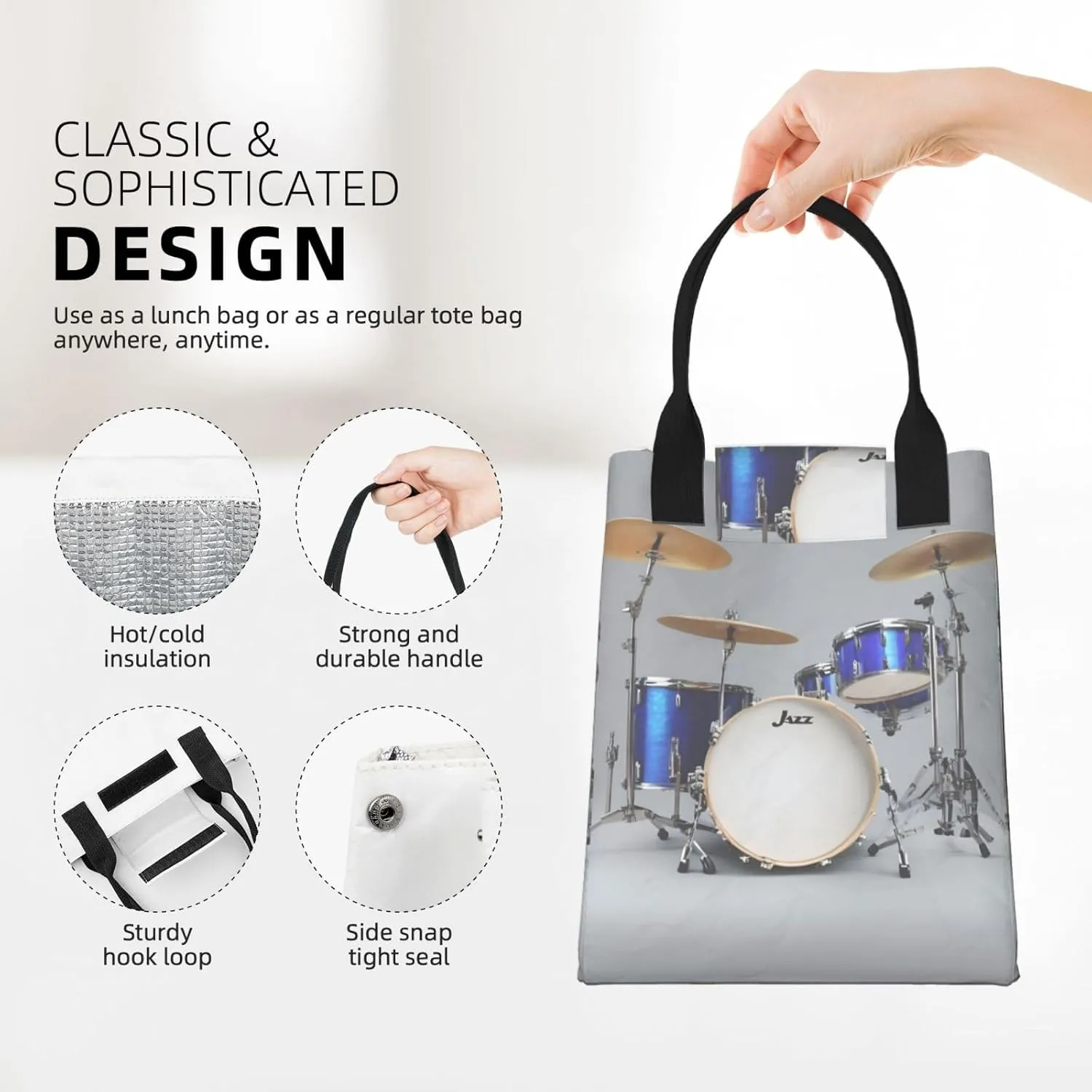 Jazz Drum Reusable Lunch Box, Paper Bag Sandwich Carrier For Adults, Ideal For Office, Gym, Travel