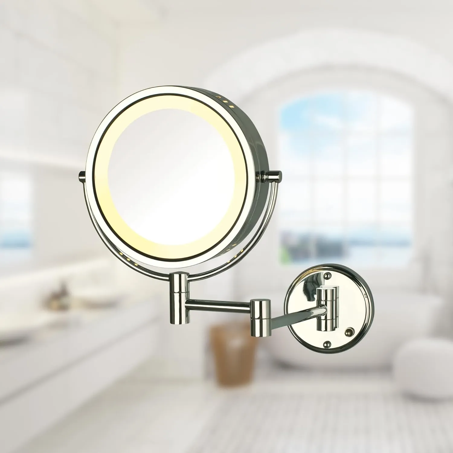 JERDON Wall-Mounted Magnifiying Makeup Mirror with Lights - Lighted Bathroom Mirror with Chrome Finish - 8X/1X Magnification - Model HL75C Plug in Mirror