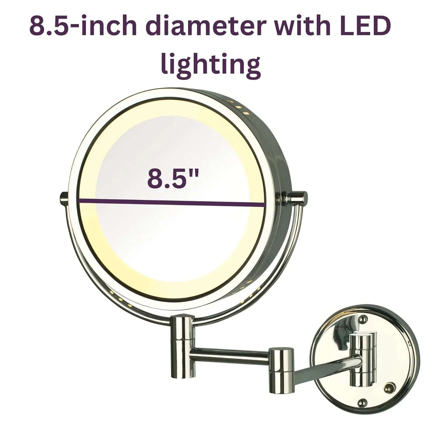 JERDON Wall-Mounted Magnifiying Makeup Mirror with Lights - Lighted Bathroom Mirror with Chrome Finish - 8X/1X Magnification - Model HL75C Plug in Mirror