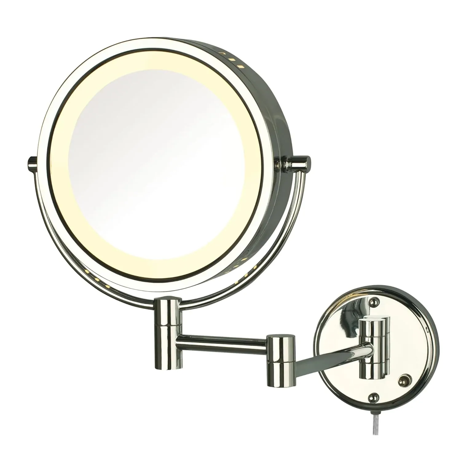 JERDON Wall-Mounted Magnifiying Makeup Mirror with Lights - Lighted Bathroom Mirror with Chrome Finish - 8X/1X Magnification - Model HL75C Plug in Mirror