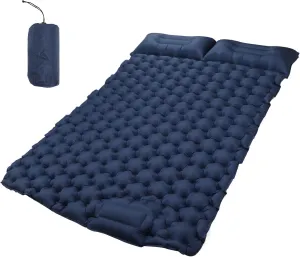Jerliflyer Double Inflatable Camping Sleeping Pads Nylon Navy Ergonomic Design Pillow Fast Inflation Portable Outdoor