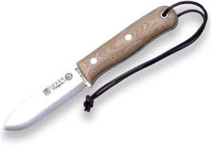 Joker Hunting Knife CM124 Trampero Scandi, 3.94 inches Blade in Steel Sandvik 14C28N, Brown Leather Sheath, Tool for Fishing, Hunting, Camping and Hiking (Micarta Canvas, Leather Sheath)