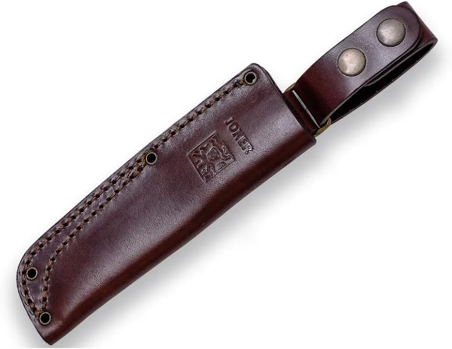 Joker Hunting Knife CM124 Trampero Scandi, 3.94 inches Blade in Steel Sandvik 14C28N, Brown Leather Sheath, Tool for Fishing, Hunting, Camping and Hiking (Micarta Canvas, Leather Sheath)