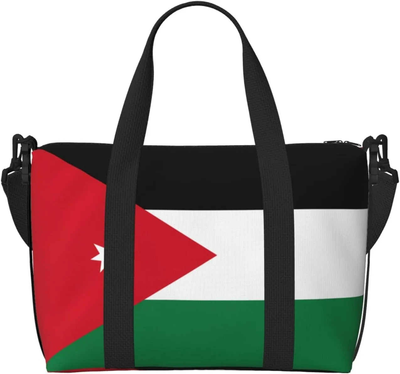 Jordanian flag Hand-held travel bag, messenger casual handbag, suitable for work, travel, fitness, tourism, women's zipper storage bag,