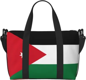 Jordanian flag Hand-held travel bag, messenger casual handbag, suitable for work, travel, fitness, tourism, women's zipper storage bag,