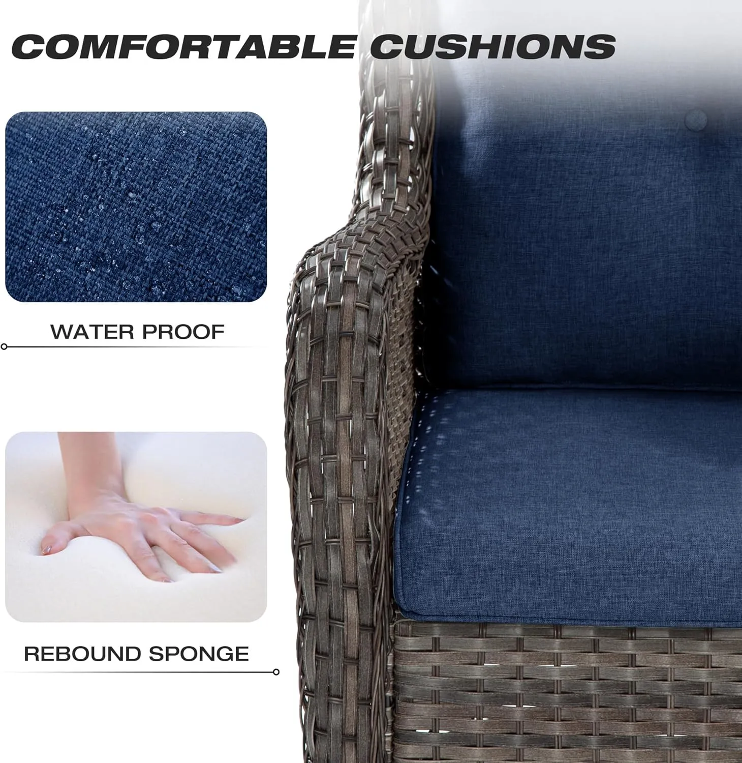 Joyside Outdoor Wicker Chair Rattan Patio Dining Chairs Set of 2 PE Wicker Patio Chairs with 4inch Seat Cushions Outdoor Patio Seating Chair for Garden, Backyard Deck(Mixed Grey/Blue)