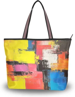 JSTEL Tote Bag for Women with Zipper,Polyester Tote Purse Holiday Tote Bag Work Handbag Women Gift