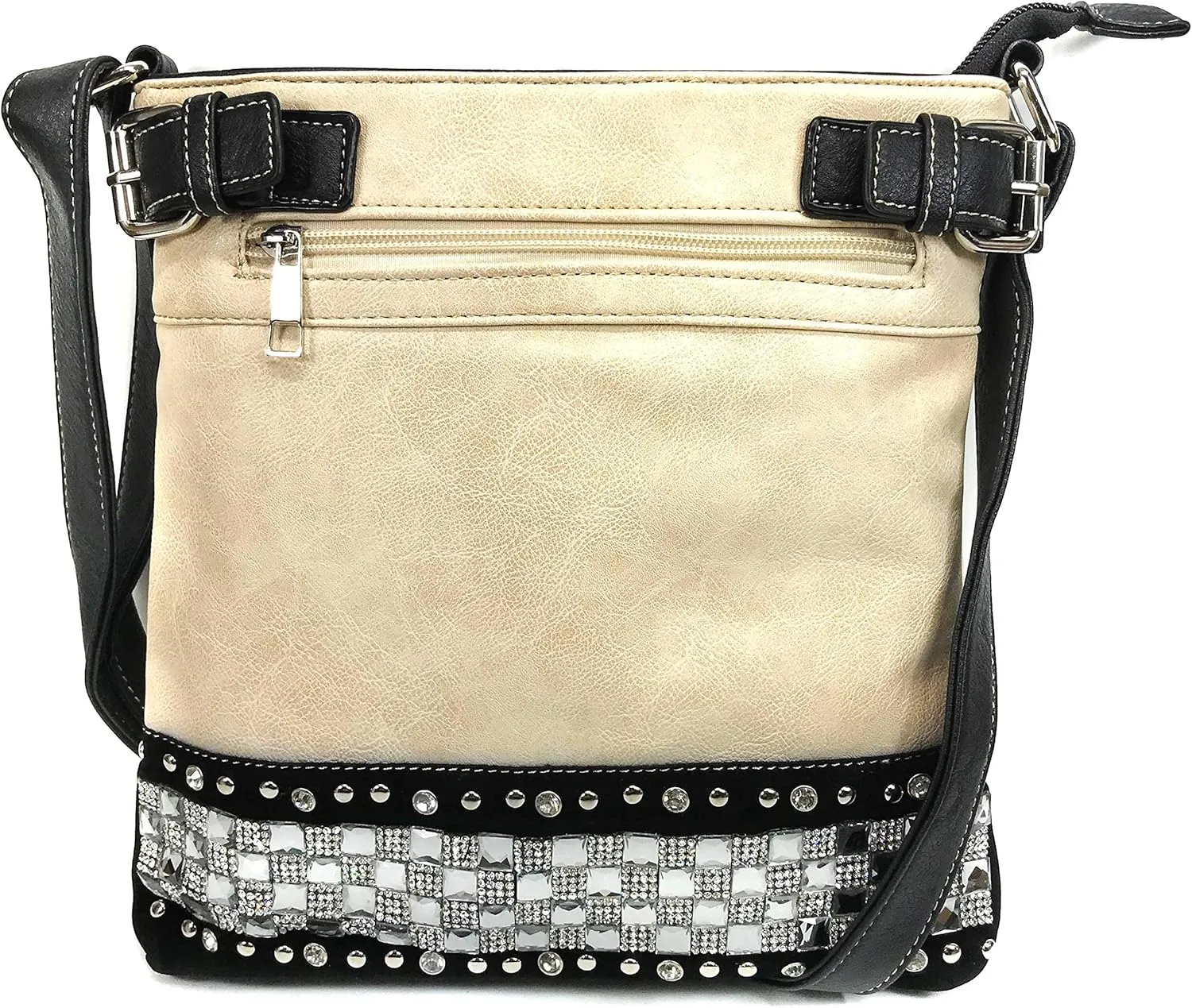 Justin West Concealed Carry Rhinestone Bling Crystal Pastel Zipper Messenger Cross Body Handbag Purse