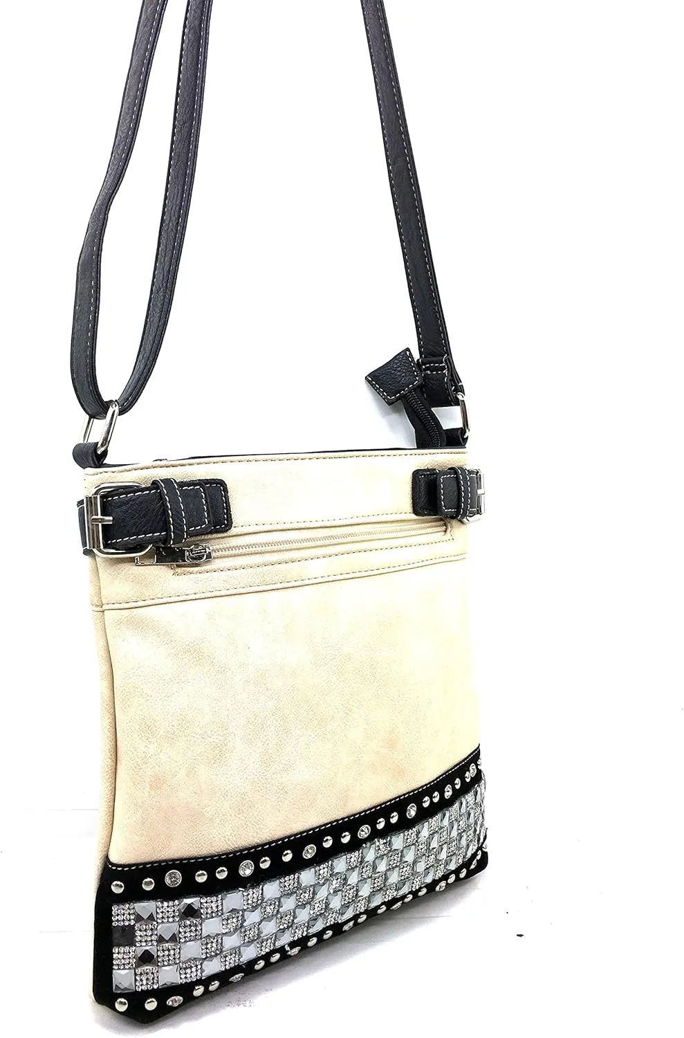Justin West Concealed Carry Rhinestone Bling Crystal Pastel Zipper Messenger Cross Body Handbag Purse