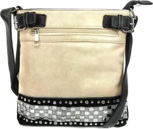 Justin West Concealed Carry Rhinestone Bling Crystal Pastel Zipper Messenger Cross Body Handbag Purse