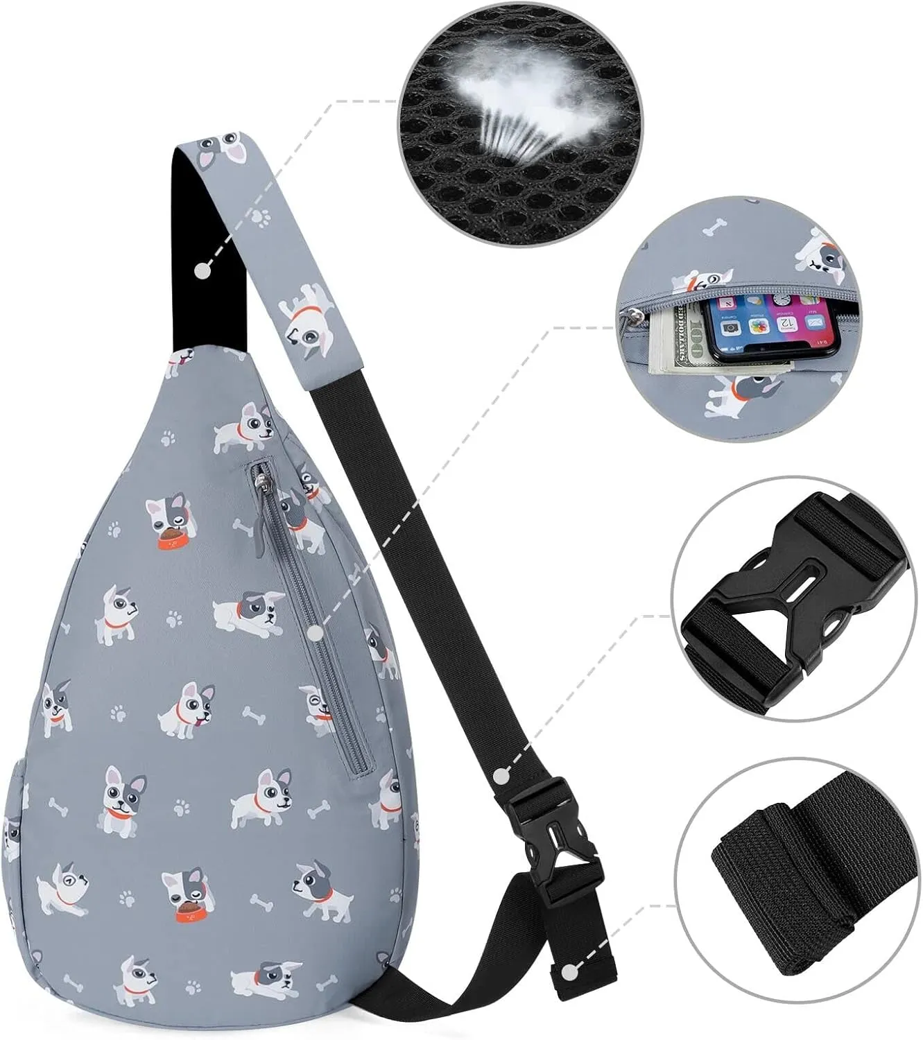 Kamo Sling Backpack Chest Shoulder Bag Crossbody Cycling Travel Hiking Daypack for Men Women With Earphone Hole