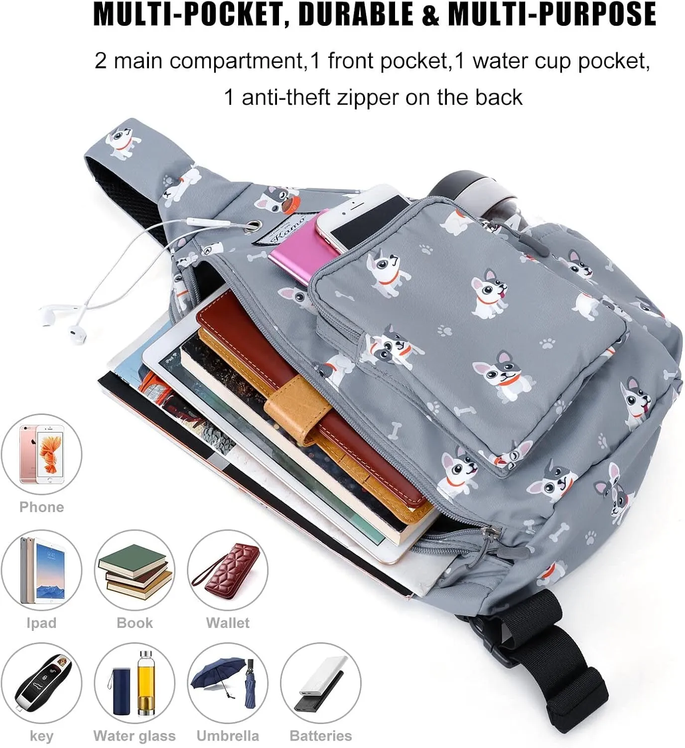 Kamo Sling Backpack Chest Shoulder Bag Crossbody Cycling Travel Hiking Daypack for Men Women With Earphone Hole