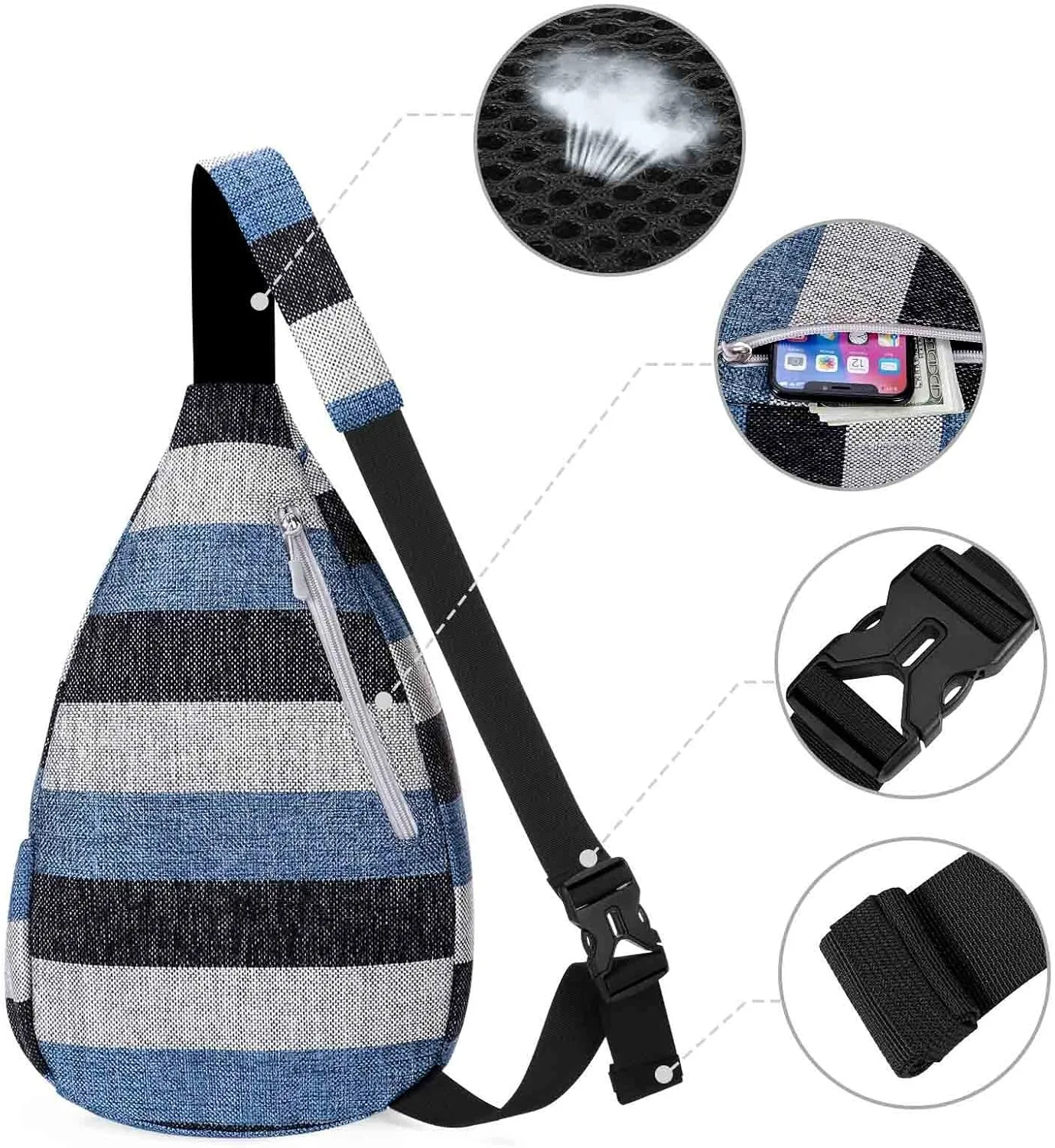 Kamo Sling Backpack Chest Shoulder Bag Crossbody Cycling Travel Hiking Daypack for Men Women With Earphone Hole