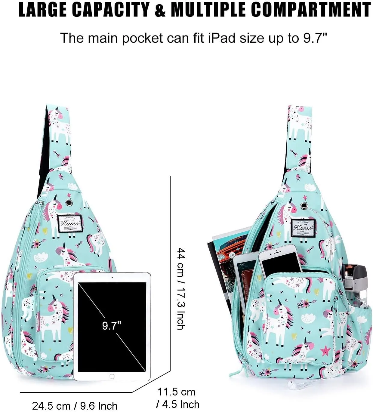 Kamo Sling Backpack Chest Shoulder Bag Crossbody Cycling Travel Hiking Daypack for Men Women With Earphone Hole