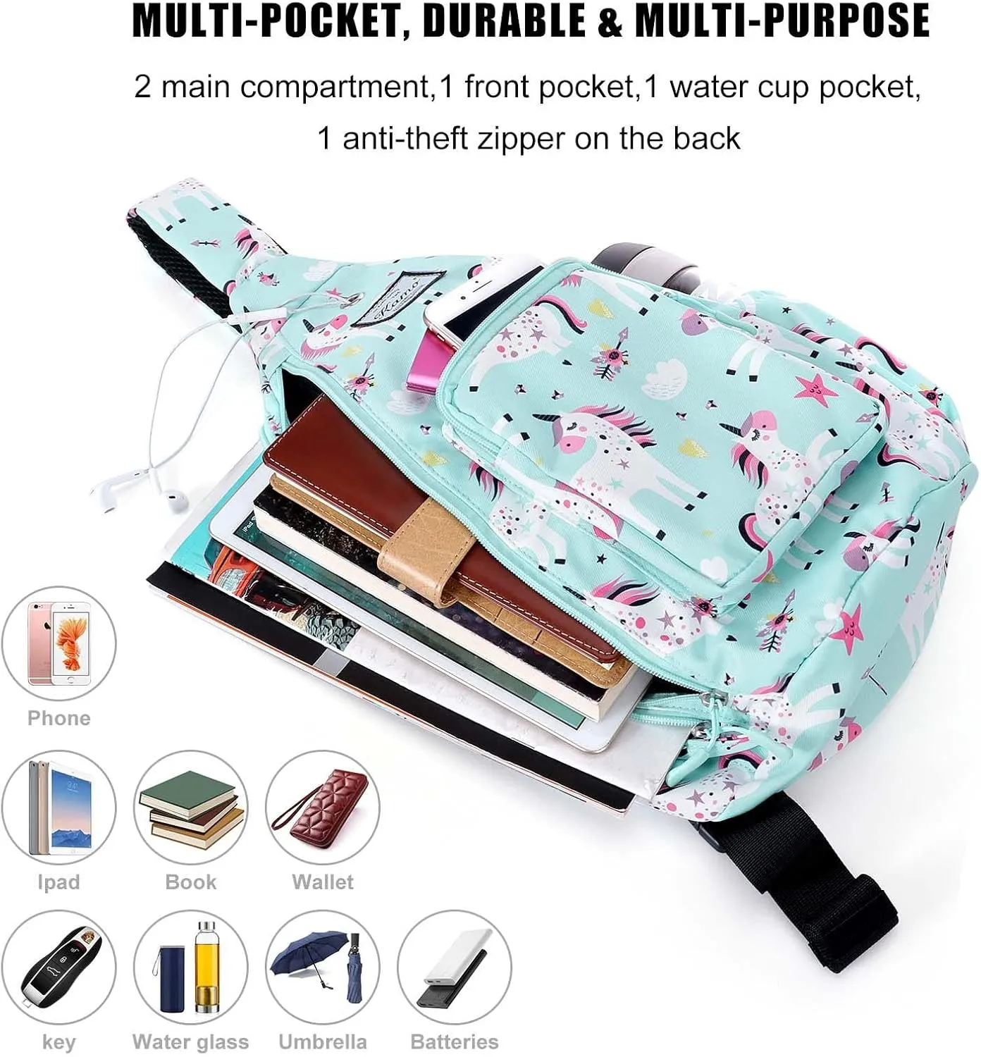 Kamo Sling Backpack Chest Shoulder Bag Crossbody Cycling Travel Hiking Daypack for Men Women With Earphone Hole