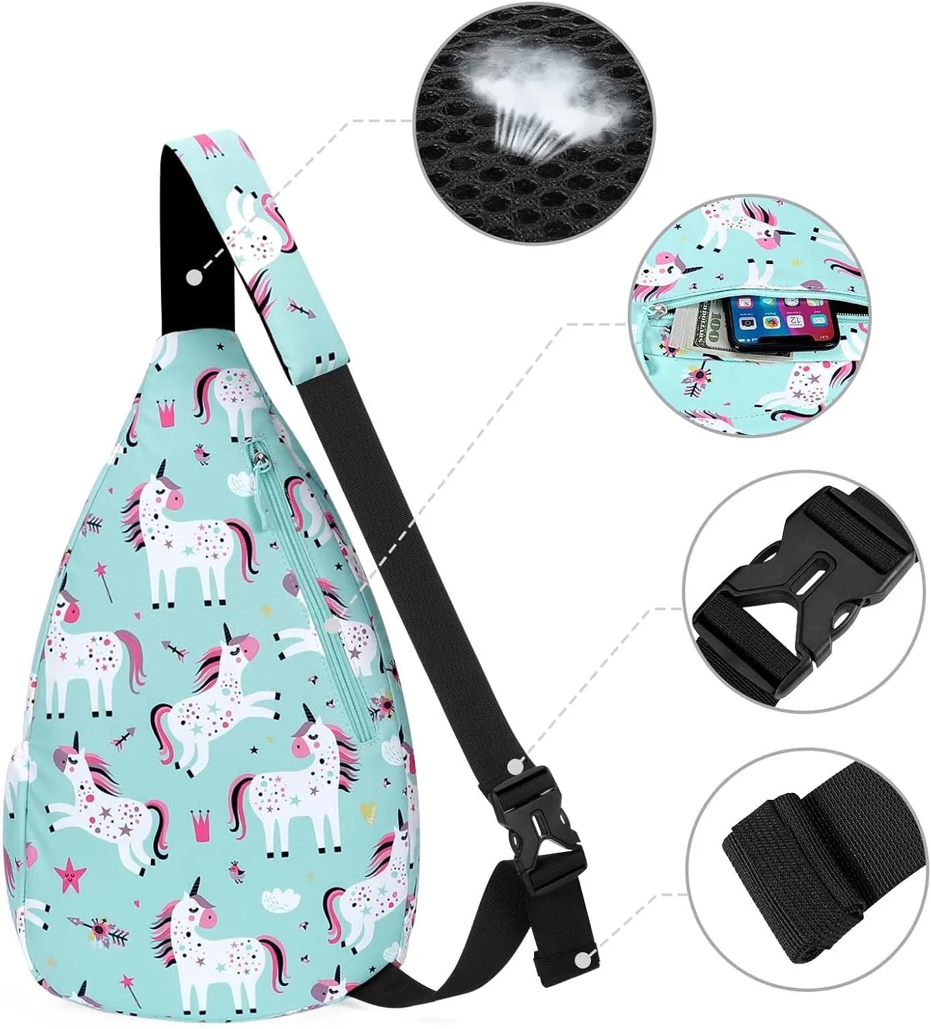 Kamo Sling Backpack Chest Shoulder Bag Crossbody Cycling Travel Hiking Daypack for Men Women With Earphone Hole