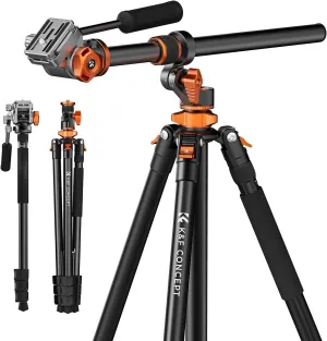 K&F Concept 90 inch/230cm Overhead Camera Tripod, Horizontal Shooting Video Tripods with Fluid Head Heavy Duty 10KG Load Capacity, Detachable Monopod, for Indoor and Outdoor Use T254A7 FH-03