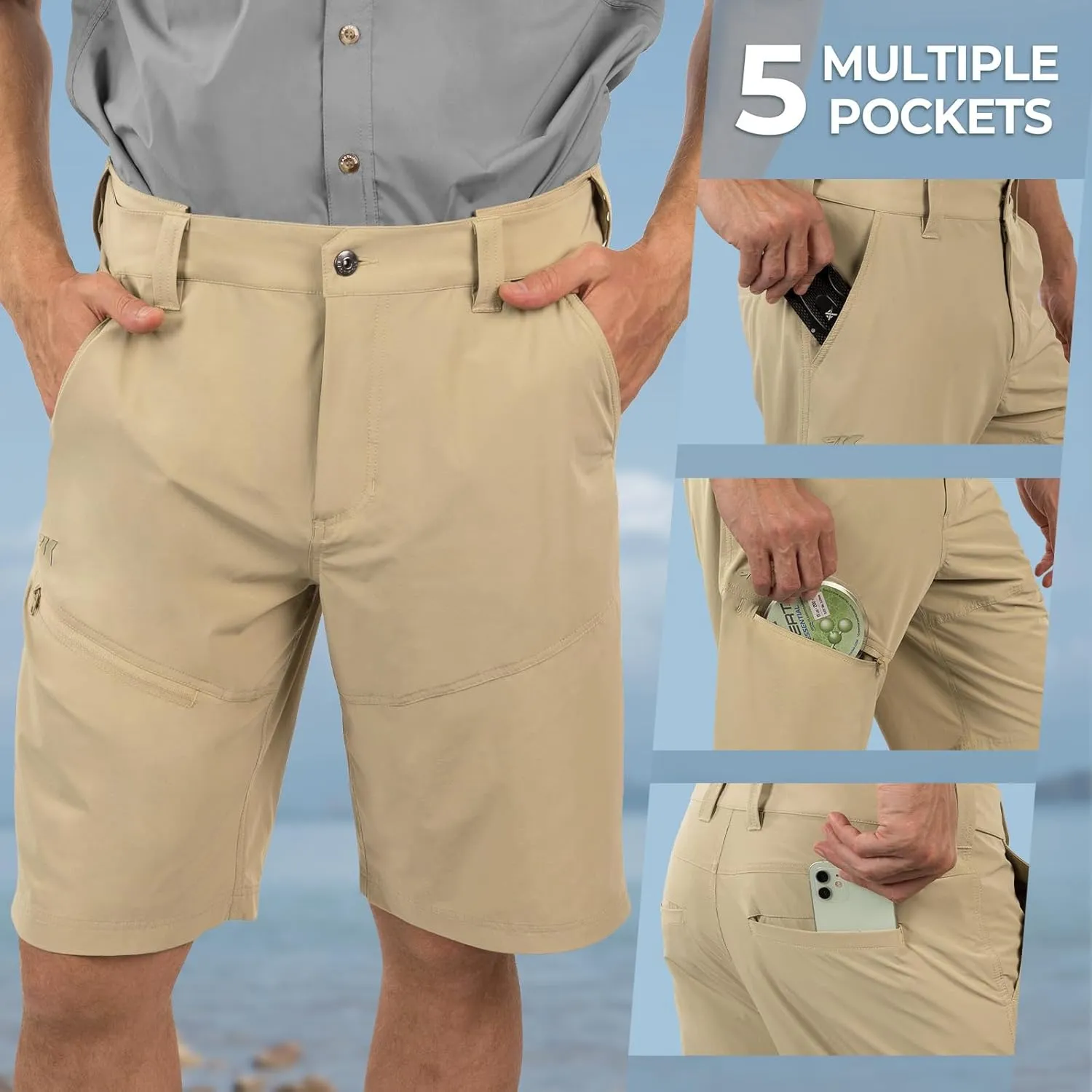 KastKing Cool Caster Men's Fishing Shorts, UPF 50  Hiking Shorts, 10.5” and 7.5” Available, Water Repellent, 4-Way Stretch