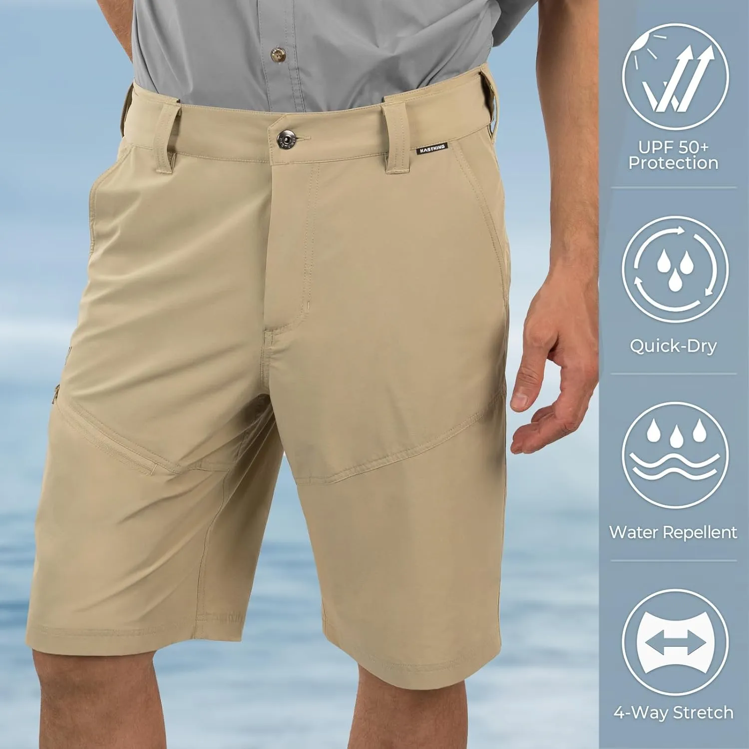 KastKing Cool Caster Men's Fishing Shorts, UPF 50  Hiking Shorts, 10.5” and 7.5” Available, Water Repellent, 4-Way Stretch