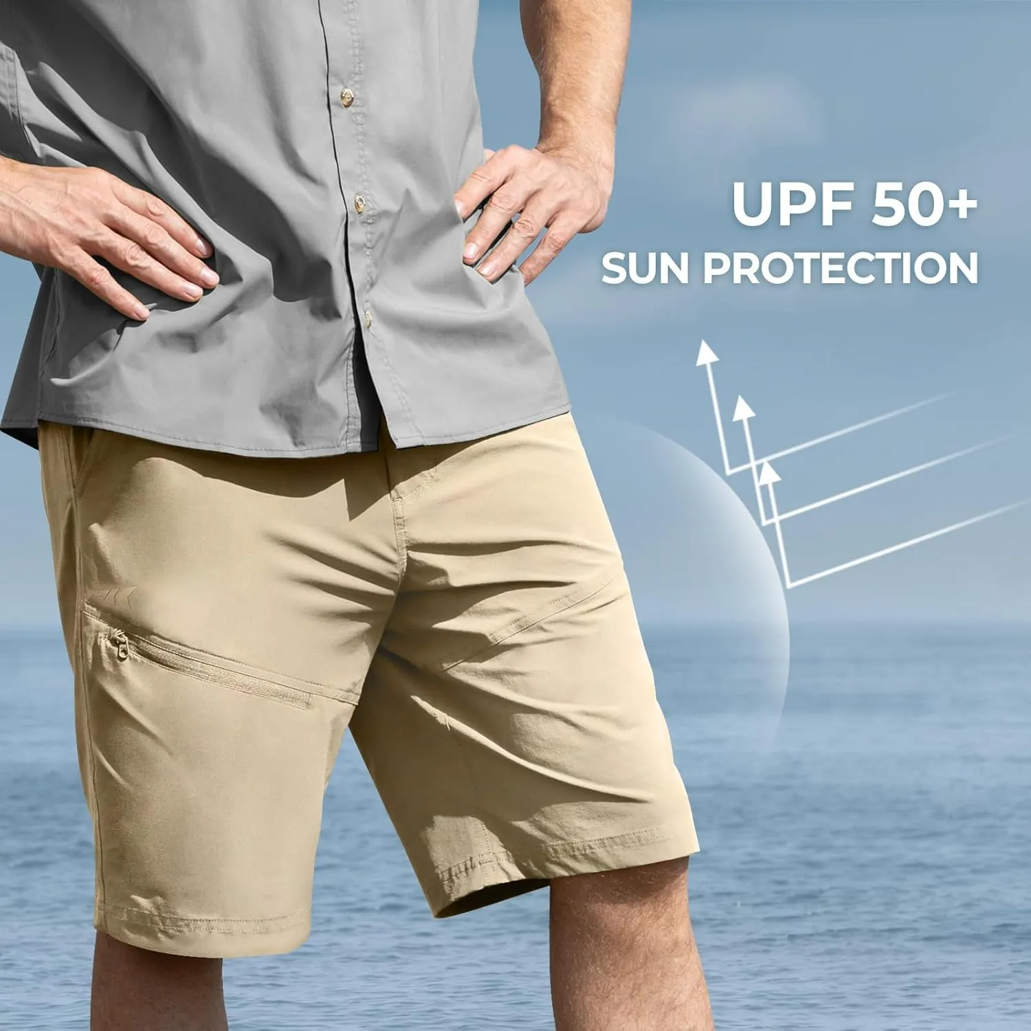 KastKing Cool Caster Men's Fishing Shorts, UPF 50  Hiking Shorts, 10.5” and 7.5” Available, Water Repellent, 4-Way Stretch