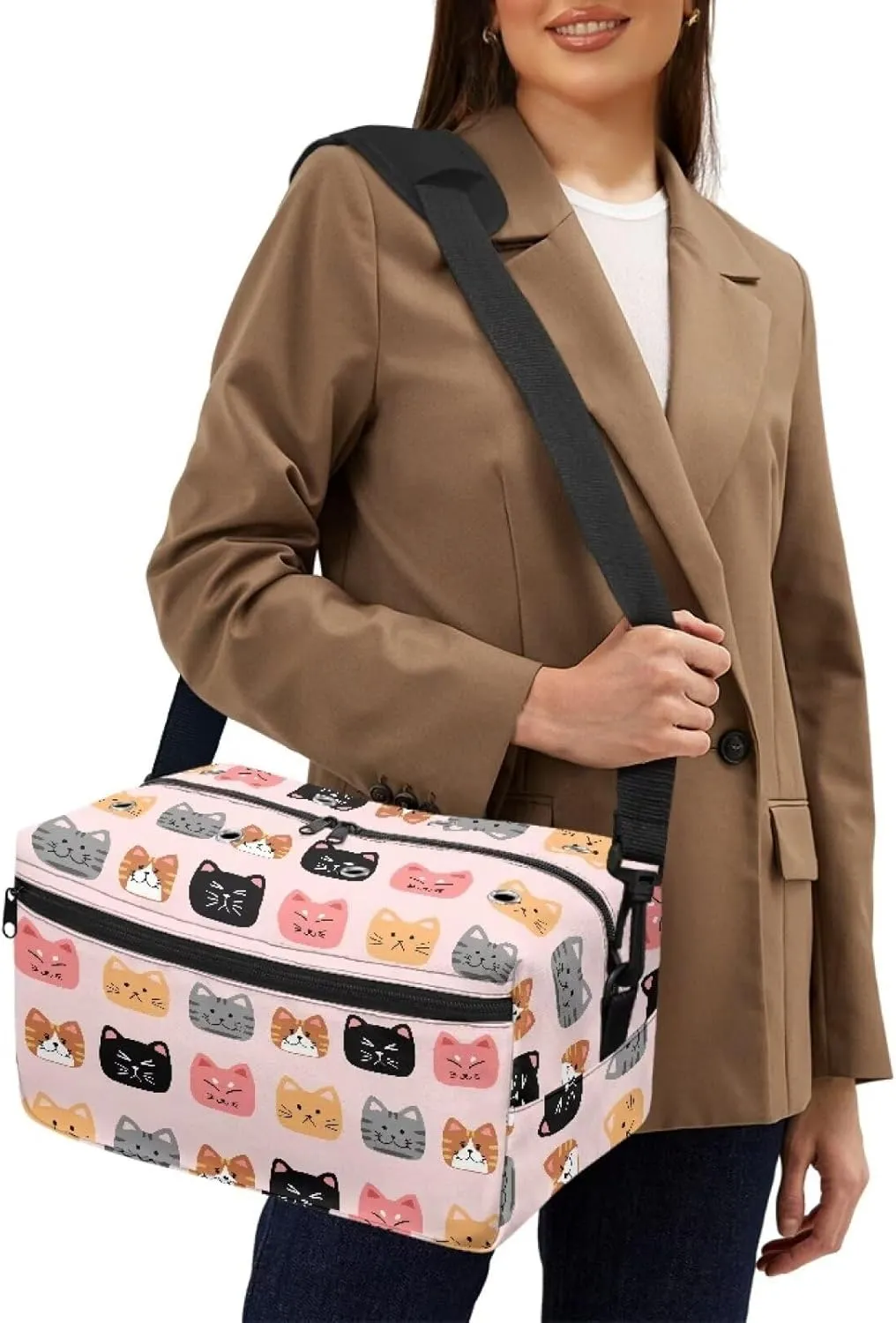 Kathyboom Cute Cats Yarn Storage Organizer with Shoulder Straps, Stain Resistant Yarn Bag, Knitting & Crochet Supplies, Holder, Gift