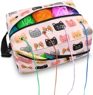 Kathyboom Cute Cats Yarn Storage Organizer with Shoulder Straps, Stain Resistant Yarn Bag, Knitting & Crochet Supplies, Holder, Gift