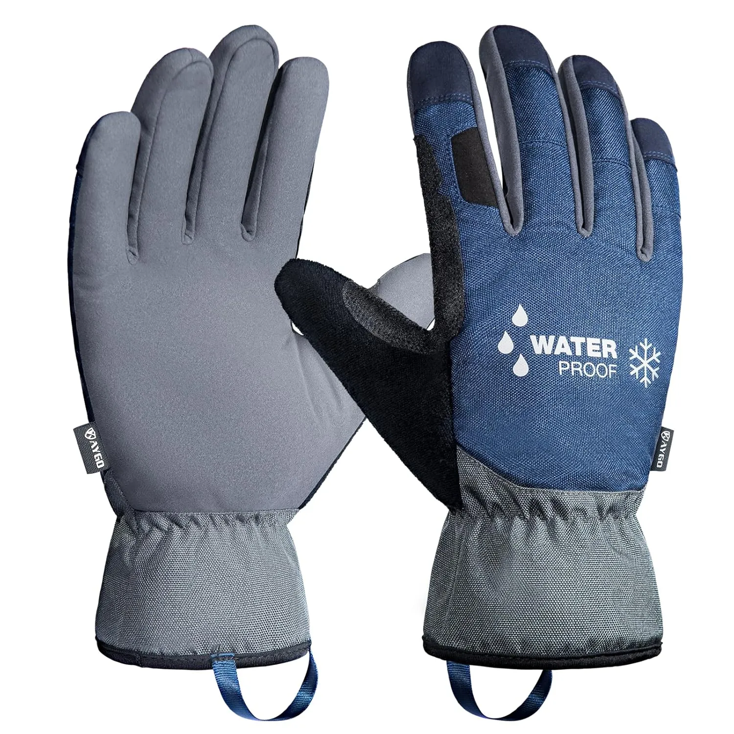 KAYGO Winter Thermal Work Glove, Insulated Fleece Liner, Syhthetic Leather Palm, Water Resistant Safety Work Gloves for Cold Weather, Ideal for Outdoor Activities,Snow Removal, Ice Scraping,Blue, 2XL