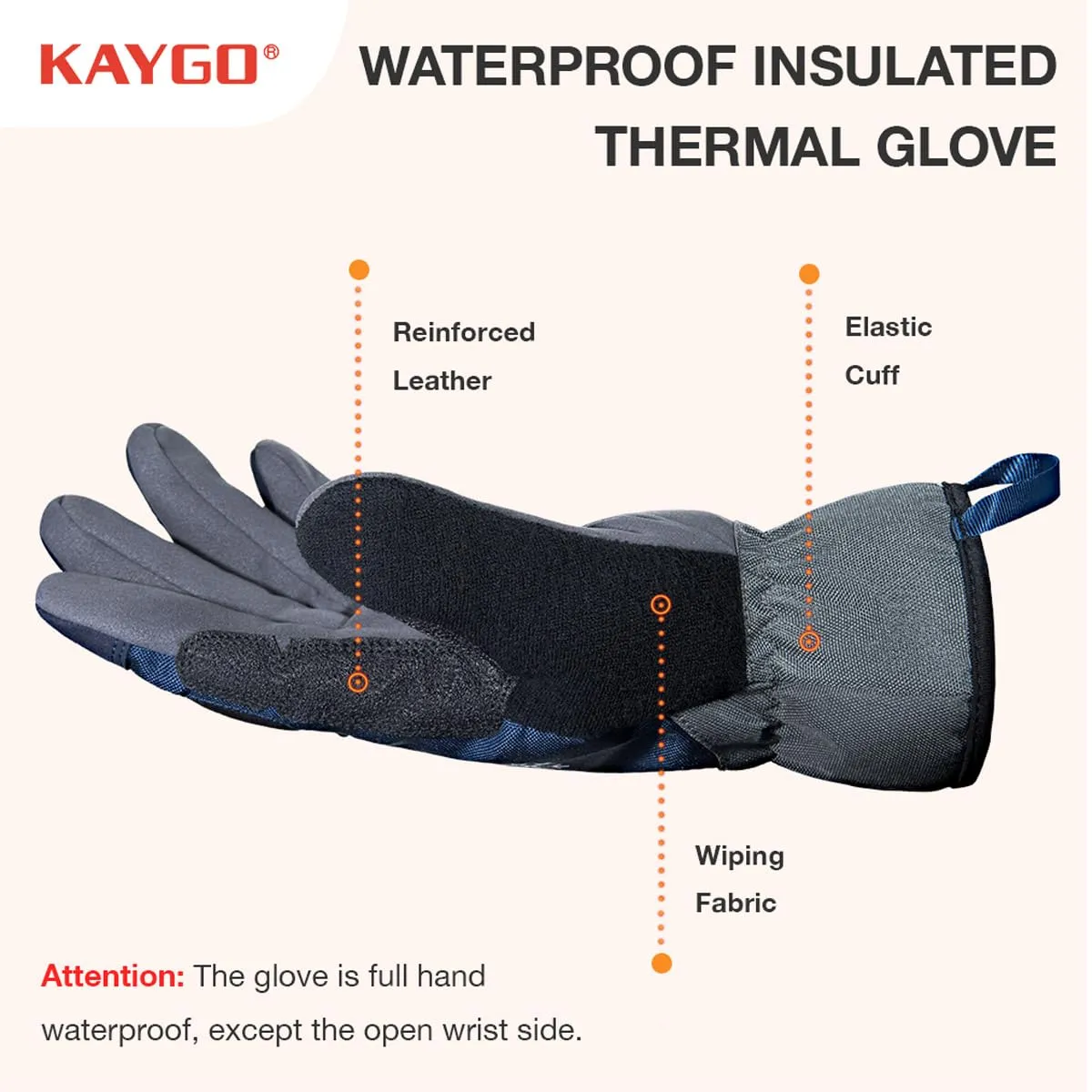 KAYGO Winter Thermal Work Glove, Insulated Fleece Liner, Syhthetic Leather Palm, Water Resistant Safety Work Gloves for Cold Weather, Ideal for Outdoor Activities,Snow Removal, Ice Scraping,Blue, 2XL