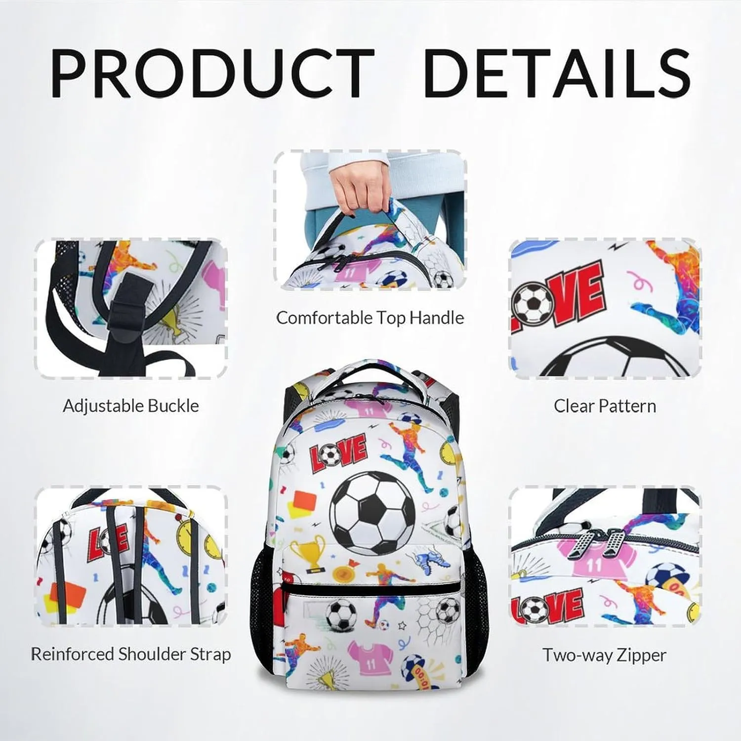 Kids Backpack - 17 Inch Soccer Bookbag for Kids, Boys & Girls - Sports Theme Backpack for Kids Youth - Elementary Middle School Bags