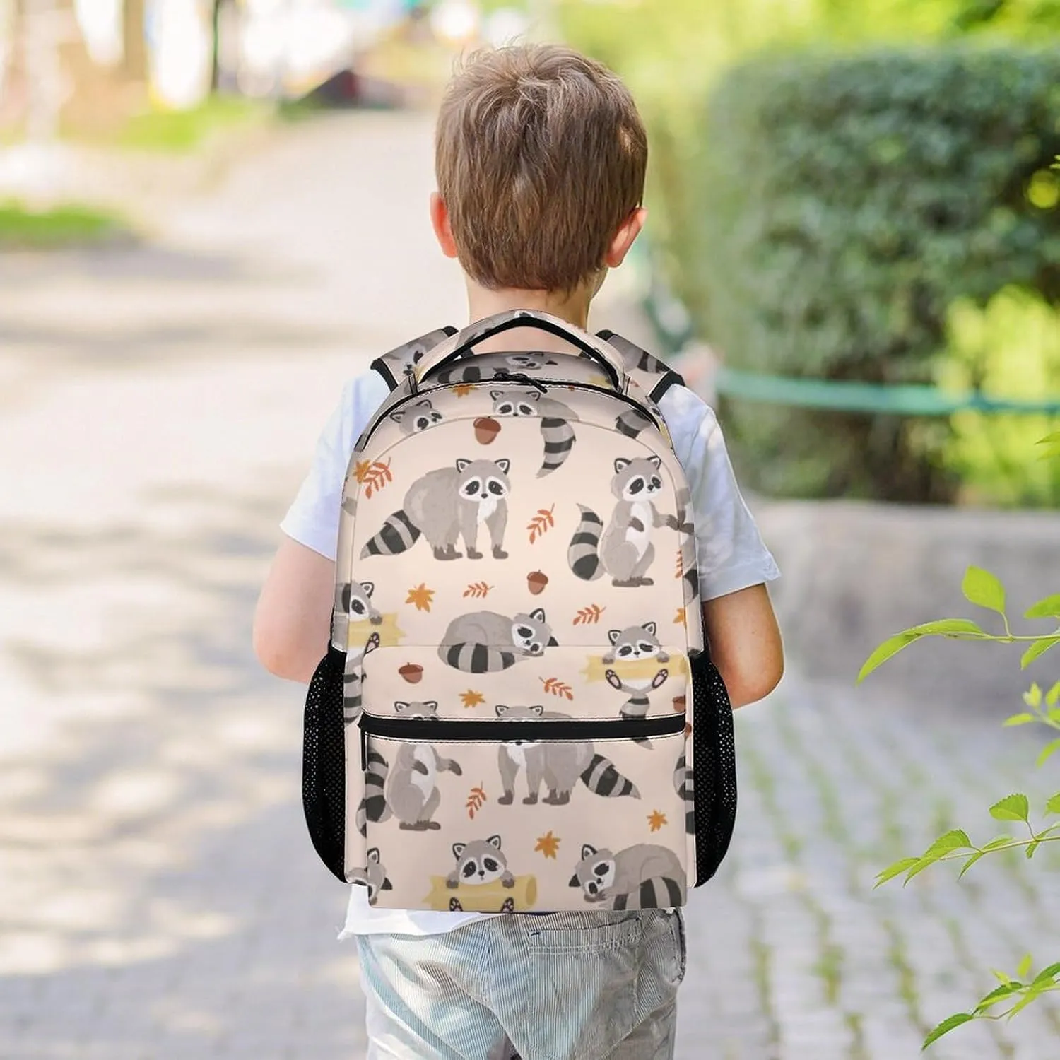 Kids School Backpack - 17 Inch Cute Raccoon Bookbag for Girls Boys - Durable Preppy School Bag for Students Elementary Middle School - Casual Animal Backpacks