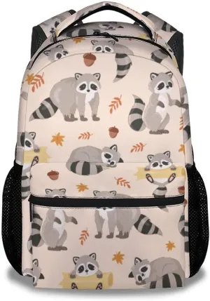 Kids School Backpack - 17 Inch Cute Raccoon Bookbag for Girls Boys - Durable Preppy School Bag for Students Elementary Middle School - Casual Animal Backpacks